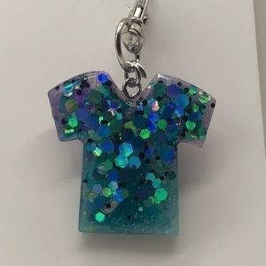 Handmade Resin Chunky Teal Blue & Black Glitter Nurse RN Doctor Scrubs Key Chain